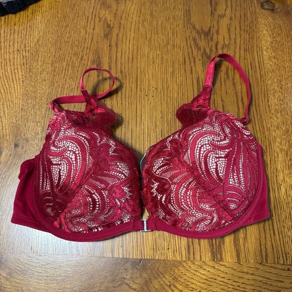 Adored by Adore Me Red Lace Overlay Underwire Bra Women’s Size 32D Heavy Padding - Picture 1 of 8